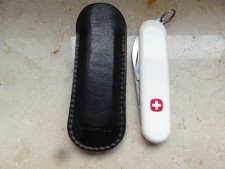 Schweizer Taschenmesser weiß mit Lederhülle, Wenger Delemont, Swizerland