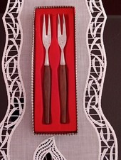 Germany Anlege Gabeln Vorlege Besteck Edelstahl Rostfrei Holz Griff Vintage Deko