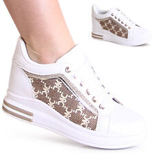 Damen Keil Sneaker Turnschuhe Plateau Halbschuhe Glitzer Keilabsatz
