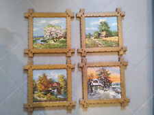 4 Stickbilder "4 Jahreszeiten" auf rustikalen Holzrahmen