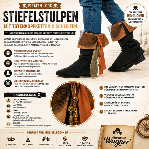 Piraten stiefelstulpen schwarz - piraten,