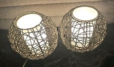 2x Hi Lite Dekolampe Nachttisch Lampe Rattan inkl. Leuchtmittel Schlafzimmer WoW