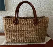 Tasche Korbtasche - aus Wasserhyazinthe - Lederhenkel - 41 X 26 X17 cm