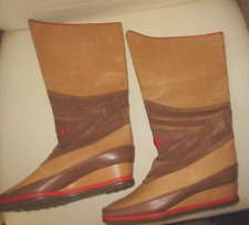 POLLINI Schaftstiefel  Leder beige/braun/rot, 37, schmal, Keilabsatz, vintage
