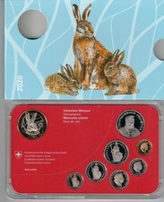 Jahrgangs Münzsatz 2020 mit 10 Franken Sondermünze LEPUS (Hase / Feldhase)  