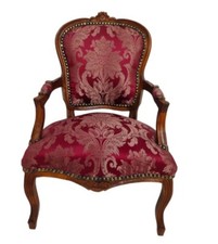 Barockstuhl Salonstuhl Rot Braun Stoff Schminkstuhl Wohnzimmer Stuhl Antik Retro