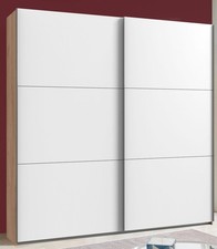 Schwebetürenschrank Level Kleiderschrank 200cm plankeneiche weiß