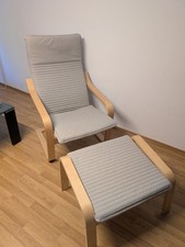IKEA POÄNGSessel und Hocker, Birkenfurnier/Knisa hellbeige