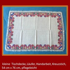 kl. Tischdecke,Handarbeit,Kreuzstich,54/76 cm, creme, pflegeleicht,Rand Hohlsaum
