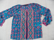 TOLANI schöne bunte Seidentunika türkis pink bunt Gr. S TOP BI1118