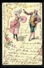 Paar im Rokoko-Kostüm beim Tanz, Ansichtskarte 1902 