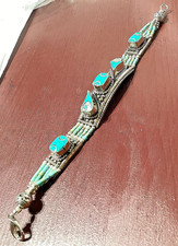 DESIGNER T Ü R K I S EDELSTEIN 925 STERLINGSILBER TIBET SCHMUCK ARMBAND 1
