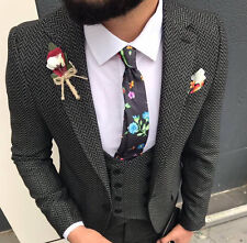 DESIGNER BUSINESS GRAU KARIERT HERRENANZUG SAKKO HOSE WESTE TAILLIERT SLIM FIT 