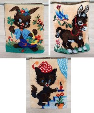 Wandbehang, Wandbild  Kinderzimmer, geknüpft, Katze, Kuckuck und Esel, Hase