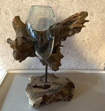Holzwurzel Vase auf Ständer Teak Holz Unikat Glas Wurzel 