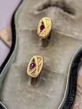 Antike Jugendstil Kragenknöpfe Herrenschmuck Golddoublé rosa Glassteine F.A.