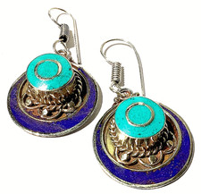 T Ü R K I S,  LAPISLAZULI Edelstein 925 STERLINGSILB TIBET Schmuck OHRHÄNGER.