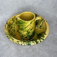 Vintage Lamas italienisches Spritzgeschirr groß rustikal gelb/grün Glas & Servierschale