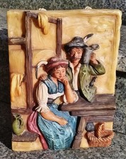 Älteres Wachsbild, Wachsrelief, handbemalt, Wirtshauszene, Paar in Tracht