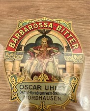 Nordhausen Etikett Brennerei Oscar Uhley Barbarossa Kyffhäuser um 1905