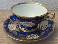 Schlaggenwald Gedeck Tasse mit Untertasse Blau mit Gold Blumen Motiv 2 tlg.