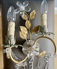 Alte prunkvolle Wandlampe Lüster massiv Bronze Metall mit Bleikristall Steinen