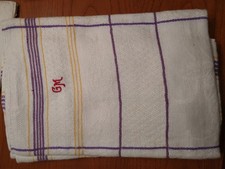 3 Leinenhandtücher ,beige,blau/gelb gestreift ,100x45 cm