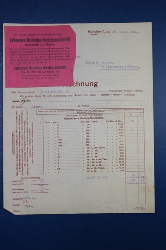 1911 rechnung kathreiners - 1911,,
