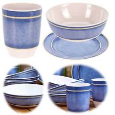 Camping-Geschirr Set 12-tlg 4 Pers Blau Weiß Teller Tassen Schüssel Essgeschirr