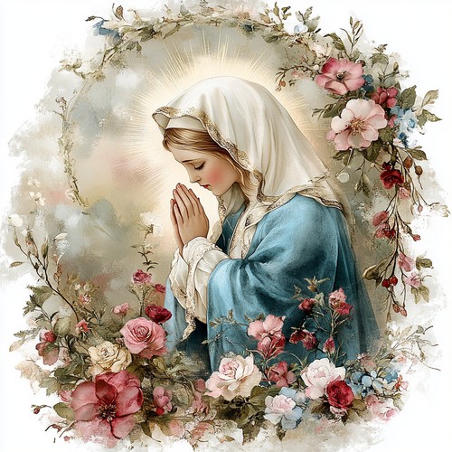 Wandbild heilige maria blumen - heilige,