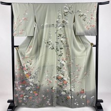 Eleganter Kimono Hōmongi Gr. M Chrysantheme Ahorn Design Seide Vintage
