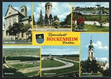 Ansichtskarte Hockenheim, Motodrom, Autorennstrecke, Wasserturm, Wappen 