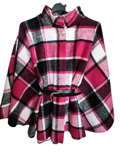 Poncho mit gürtel karomuster - mit,