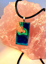 Anhänger Epoxid Harz  Insel Meer Blau Gold Kette Kunstleder schwarz 45+5 cm NEU