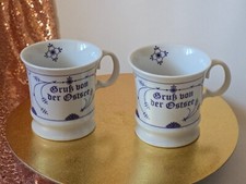 2 x Porzellan Becher  Ocean Line Indisch Blau - „Gruß von der Ostsee“  350ml