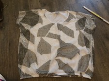 ,,LIBERTY“ Bluse(kurz Arm,Pailletten,Netz). Gr.40.Weiß/Khaki.Maße!!!