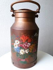50er Große alte bäuerliche Milchkanne  rustikal Kupferfarben mit Blumen bemalt
