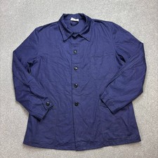 Französische Jacke Erwachsene Mittelblau Vintage Fischgrät Arbeitskleidung Ha...