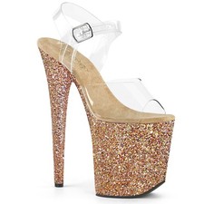FLAMINGO-808LG Pleaser High-Heels Plateau Sandaletten klar rosegold multiglitter