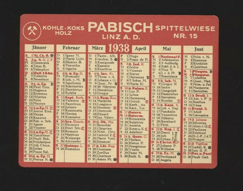 Kalender von 1938
