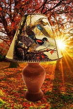 Tischlampe "FLUG DER WILDENTEN" Keramikfuß Handarbeit Unikat - Geschenkidee !!