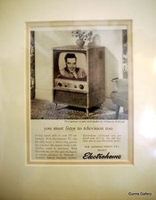 Original Vintage Reklame montiert rahmenfertig Fernseher Electrohome 50er Jahre