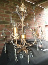 Kronleuchter / Lüster mit Glas Prismen kupferfarbig, Hänge - Lampe / Leuchte