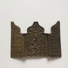 ANTIK MINIATUR Russische Reise-Ikone 19.tes Jahrhundert