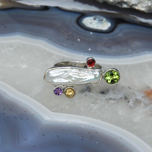Biwa perle ring 925er silber - biwa, ring,