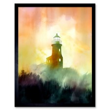 Leuchtturm im Nebel Aquarell