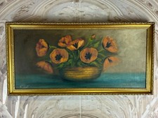 ÖLGEMÄLDE BLUMEN STILLLEBEN GEMÄLDE SIGNIERT UND GERAHMT 84x43cm