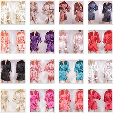 Morgenmantel Damen Negligee Kimono Dessous Nachtwäsche Satinmantel S M L XL KI01