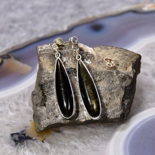 Gold obsidian ohrring - obsidian, ohrring,