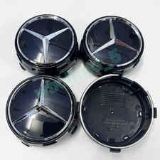 4x Für Mercedes Benz AMG Auto Nabendeckel Radkappen Abdeckung Schwarz Glanz 75mm